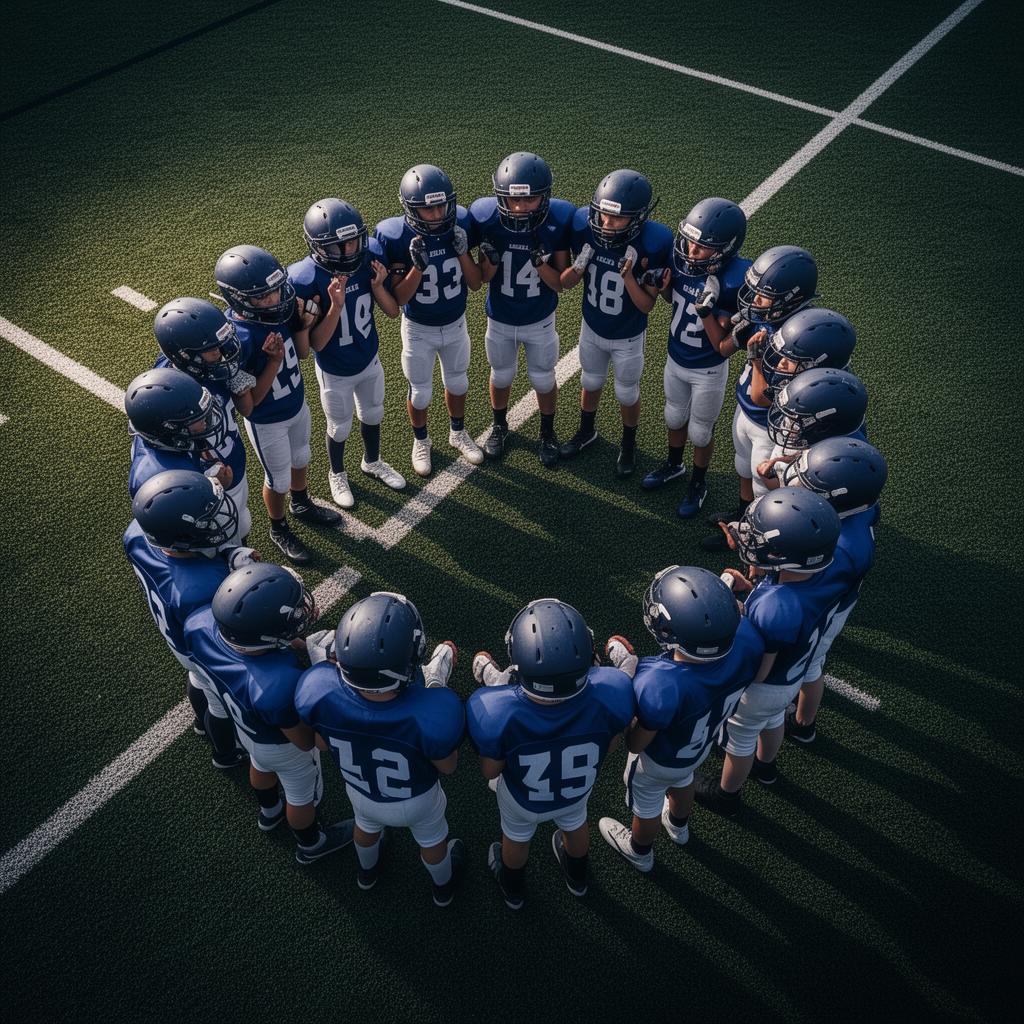 Youth football team in a huddle